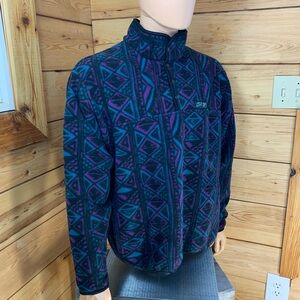 Vintage 90’s Mens Large Geometric Pattern Sweater Jacket Quarter Zip Purple Blue